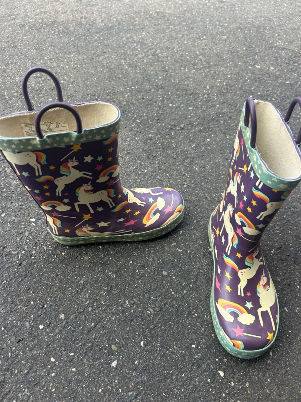 Kids Purple Unicorn Rain Boots with Rainbows